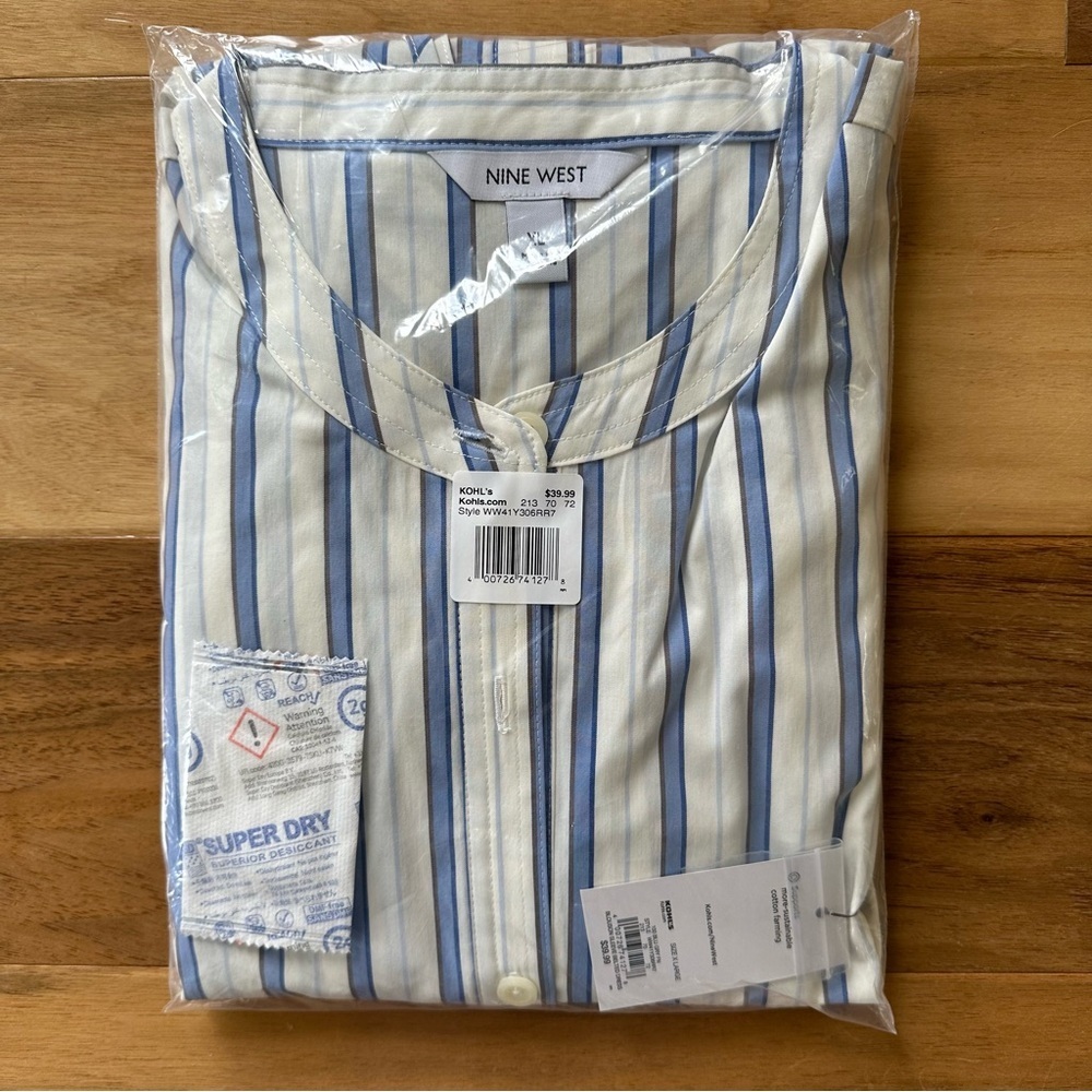 Brand New Women's Nine West Long Sleeve Blue & White Belted Dress, Size XL, NWT - Picture 6 of 6